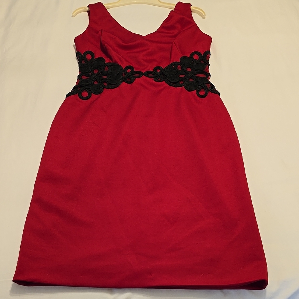 J S Collections Elegant Red Dress with Black Lace